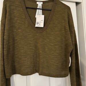 Forever 21 Knit Olive V-Neck Sweater